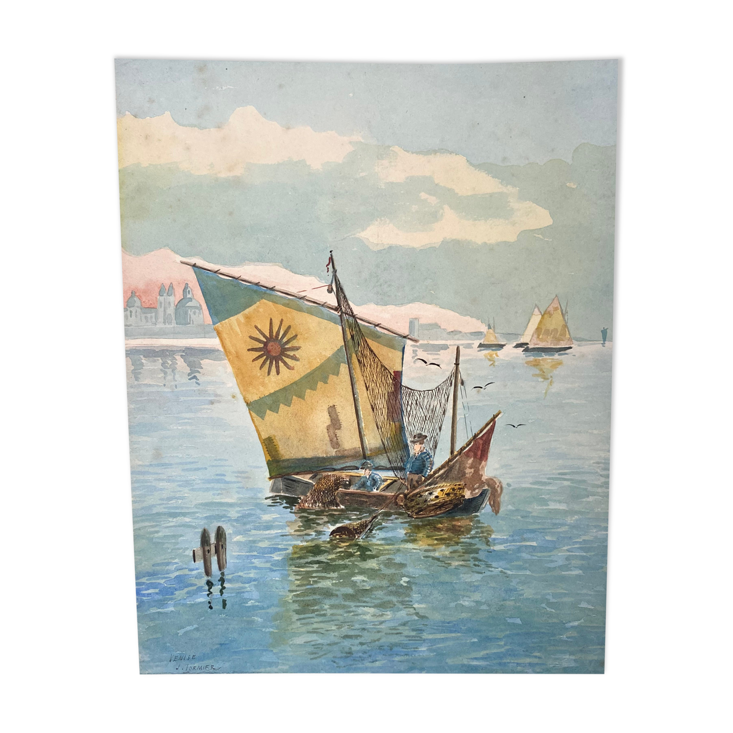 Watercolor illustration on cardboard