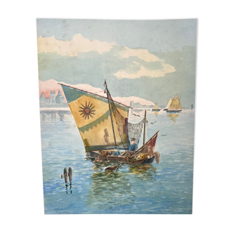 Watercolor illustration on cardboard