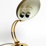 Huge 1970s brass table lamp with adjustable neck and shade from Hillebrand