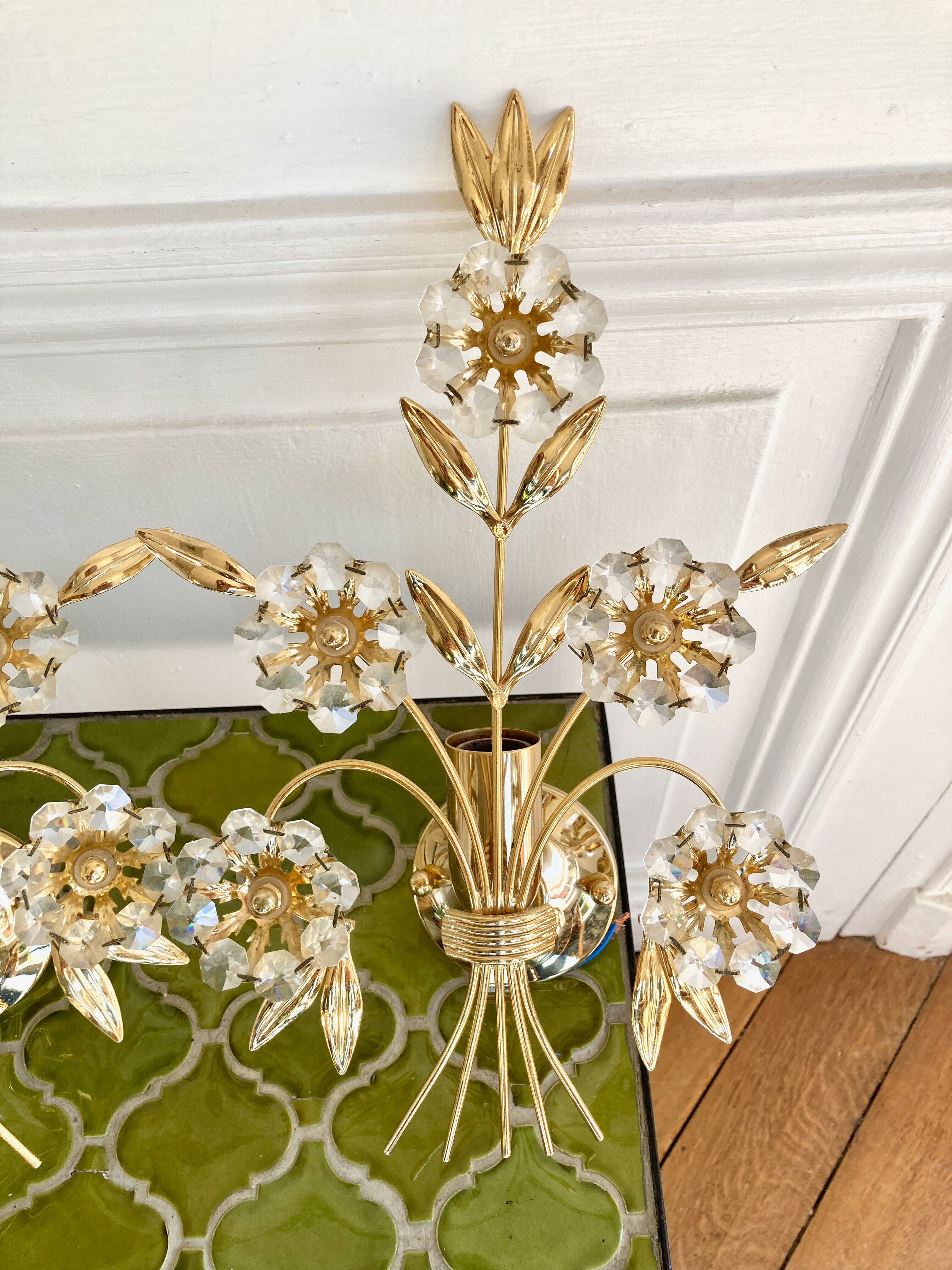 Pair of golden wall lamps Italy 70-80