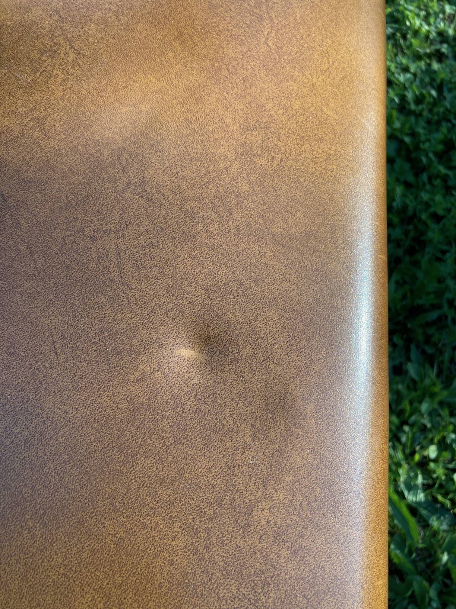 Rare light brown leatherette armchair, by "Colette Gueden", designer from the 50s