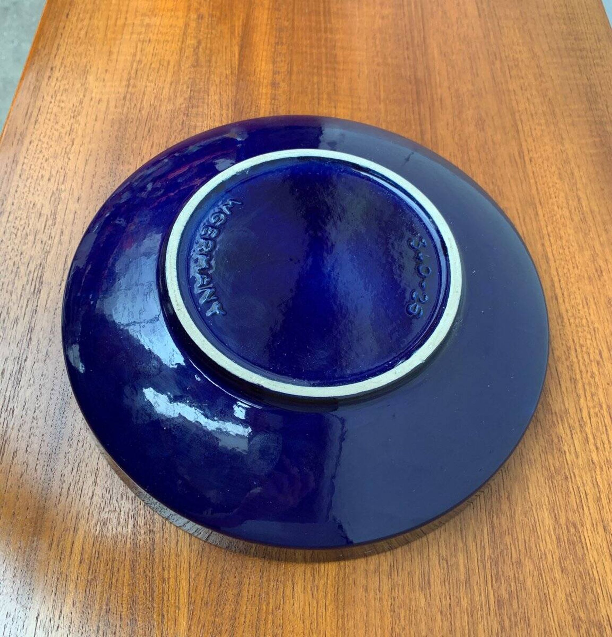 Dark blue pottery bowl from West Germany from the mid-century, 1960s.