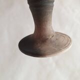 Green pot-bellied ceramic vase with foot and high, narrow neck in signed raku