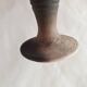 Green pot-bellied ceramic vase with foot and high, narrow neck in signed raku
