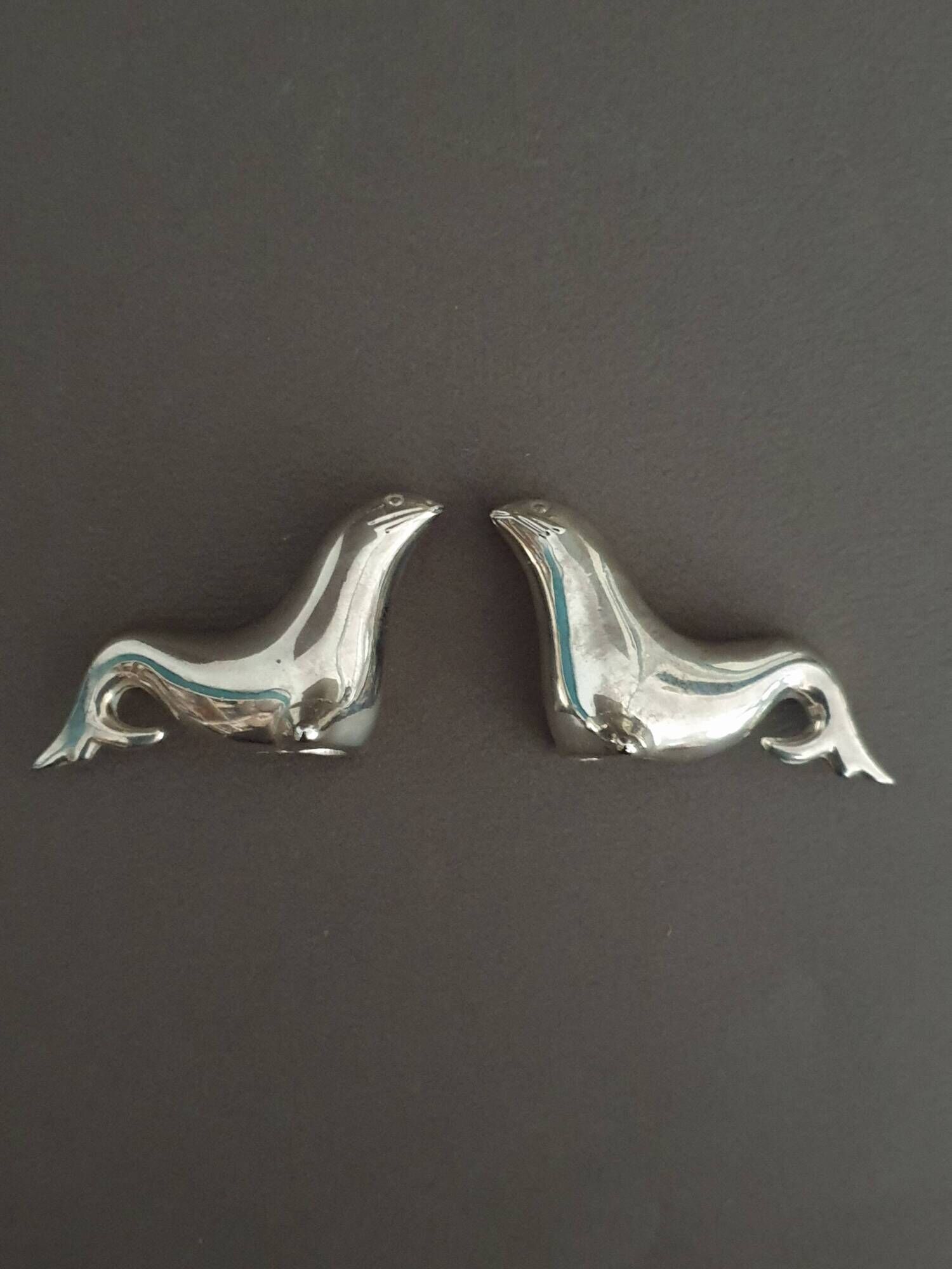 6 sea lion/seal knife holders, in silver-plated metal, circa 1950
