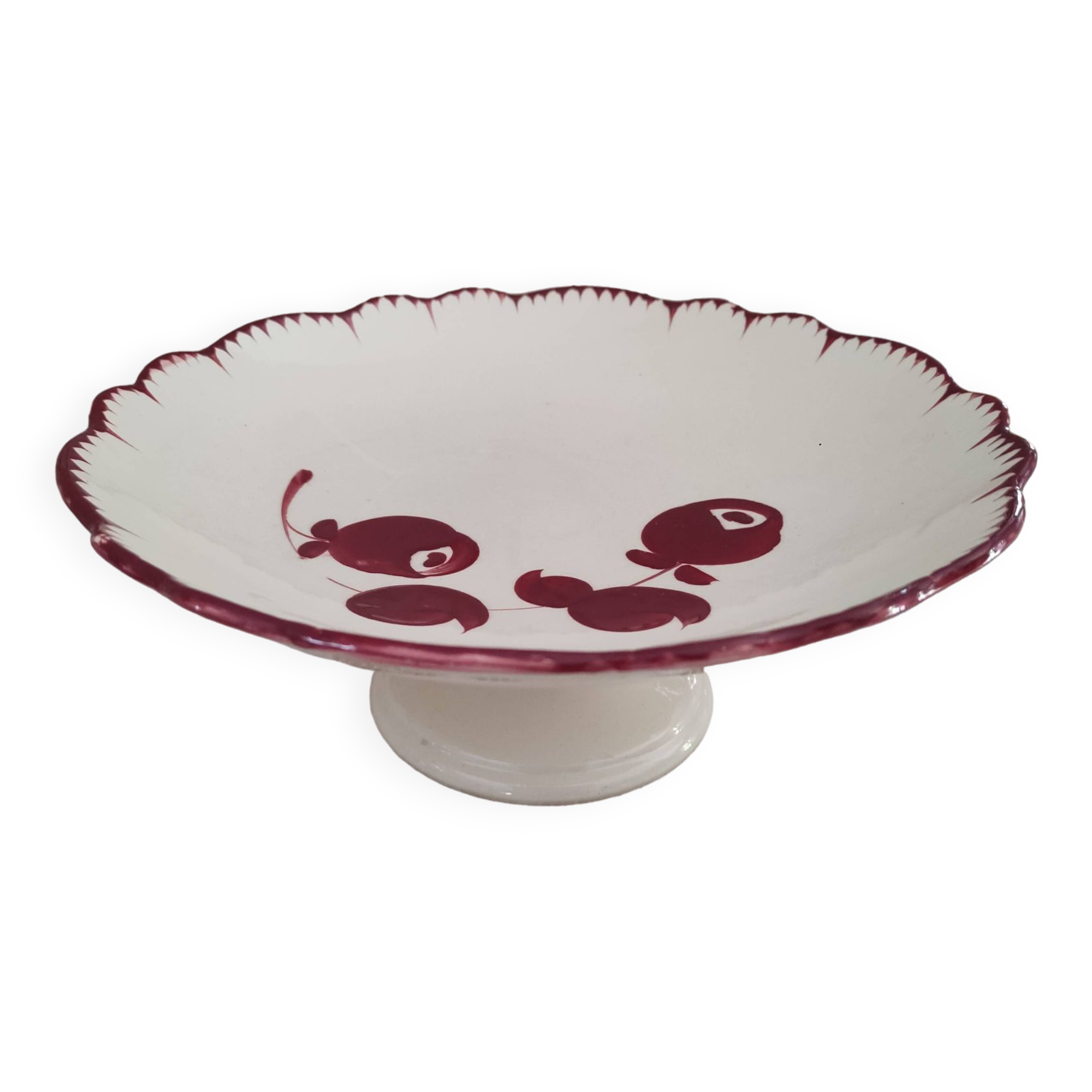 Compotier 2 on pedestal in earthenware from Salins-les-Bains, Mistral burgundy model