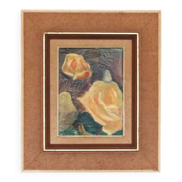 Huile sur toile suédoise du milieu du siècle – « Roses » par Hans Ripa