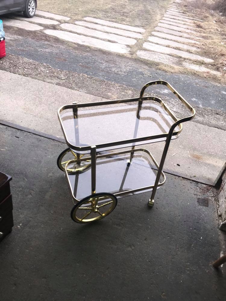 French brass two tier bar cart, 1960s