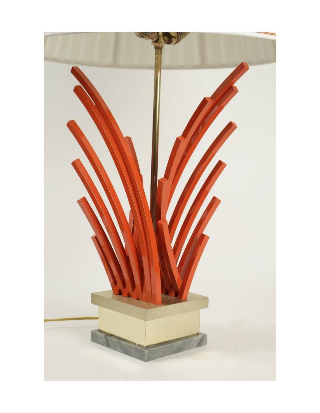 Orange lacquered metal lamp, marble base, 1970.