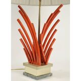Orange lacquered metal lamp, marble base, 1970.