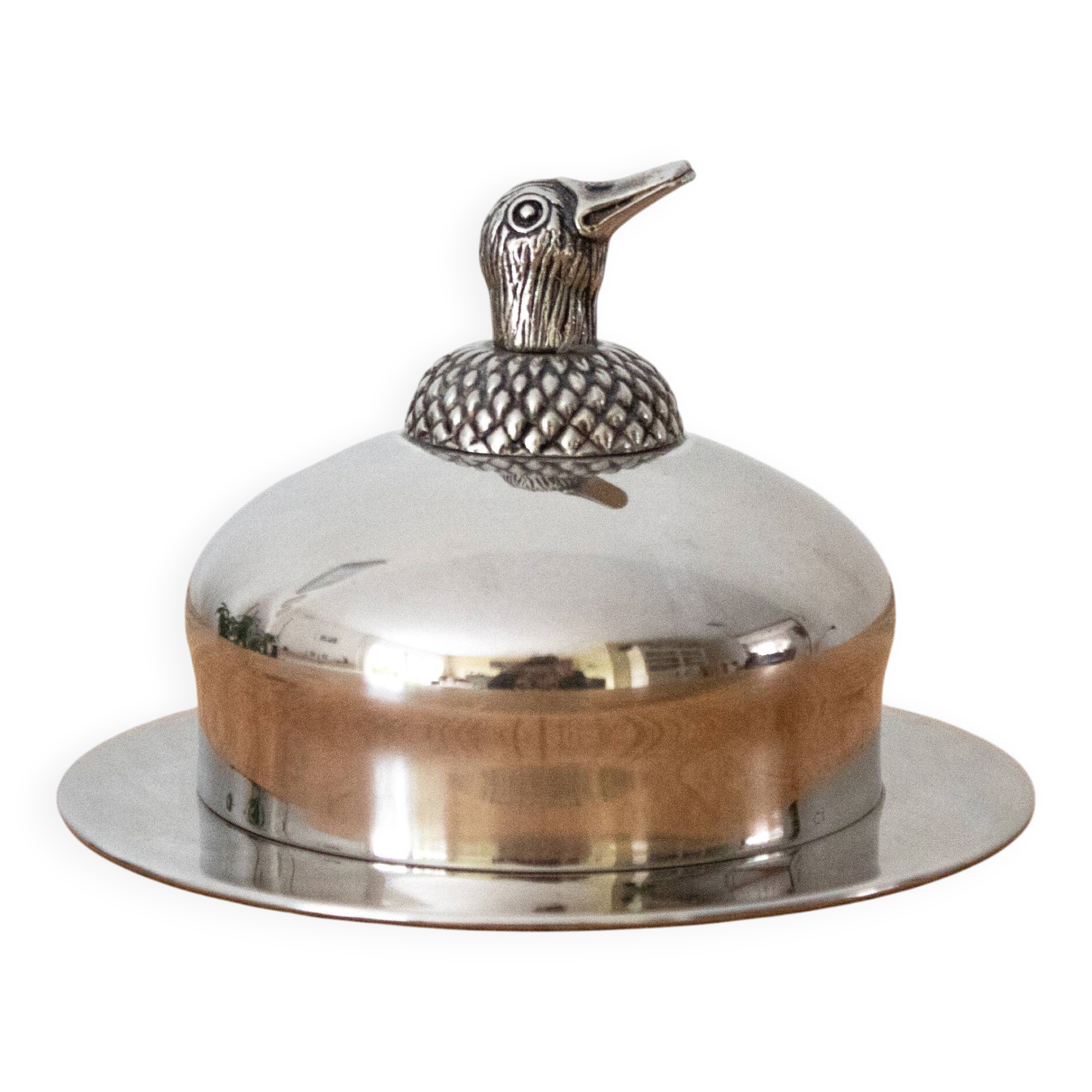 Vintage Silver Plated Butter Dish with Duck Head: Old Swedish Butter Mold