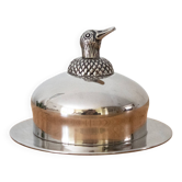 Beurrier en argent massif vintage avec tête de canard : ancien moule à beurre suédois