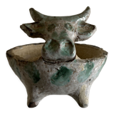Empty cubist zoomorphic pocket in glazed clay