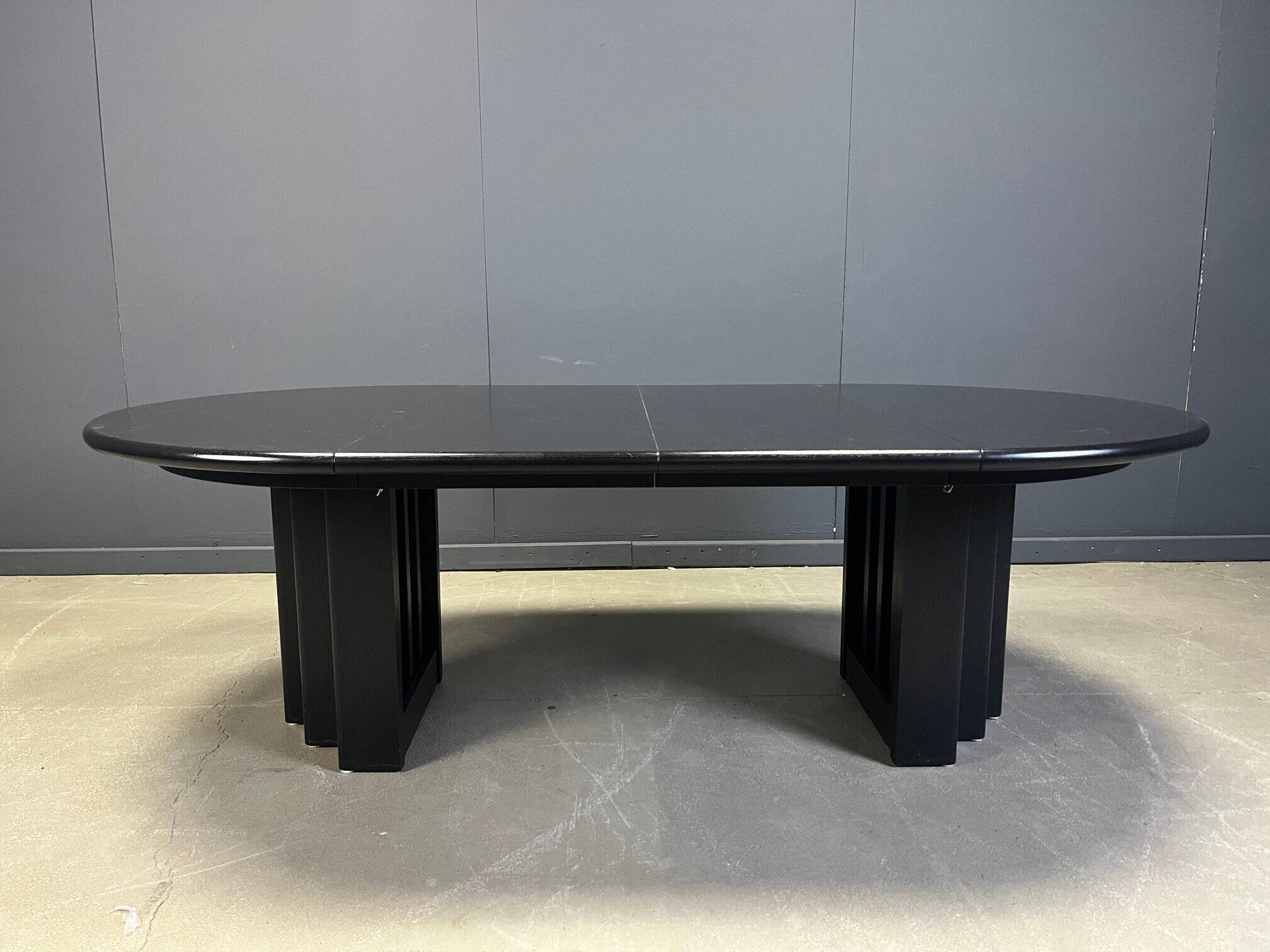 Vintage extendable black wooden dining table, 1980s