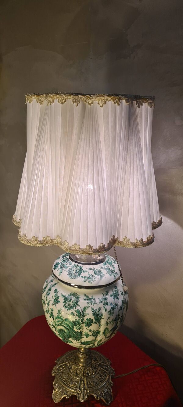 lampe ancienne 65x32 bronze et porcelaine inter a tirette tres bon etat
