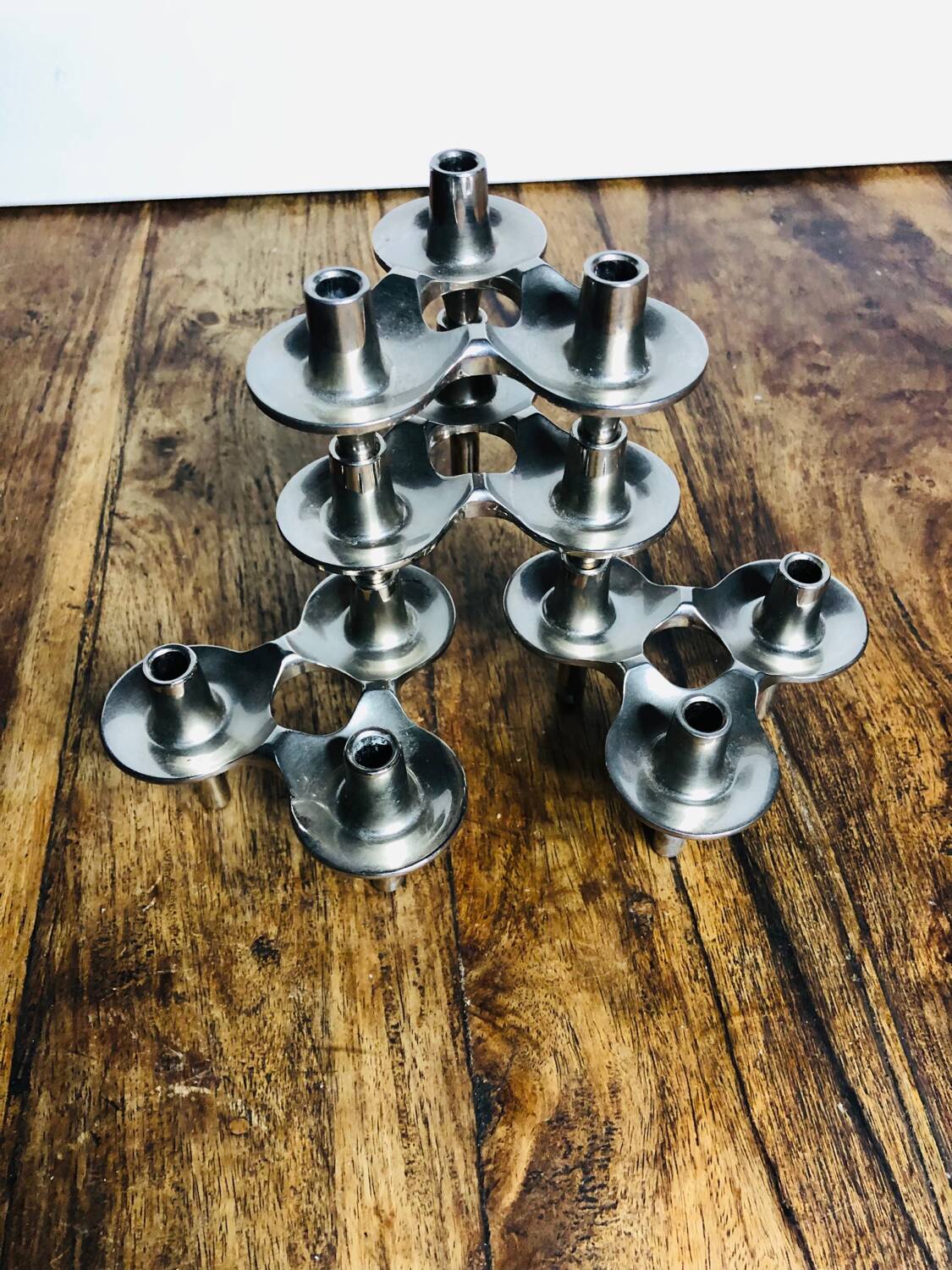Bougeoirs modulables de métal chromés par Nagel & Stoffi . Set de 4