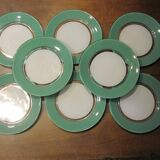 8 small vintage green and white duralex plates