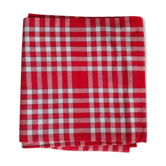 Old tablecloth with small red and white tiles. Cotton- pais.