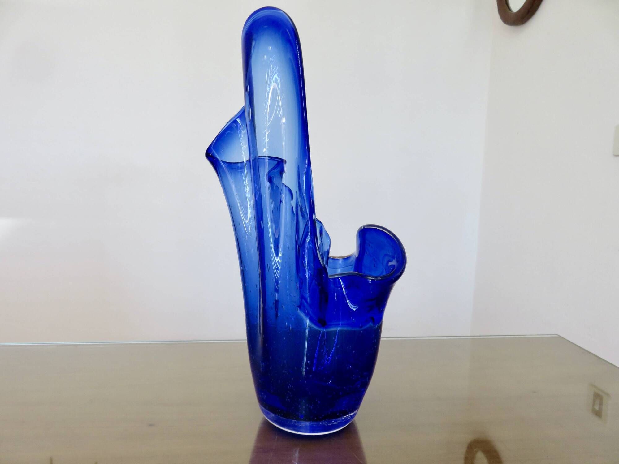 Large "handkerchief" vase in blown cobalt blue glass, 1960s.