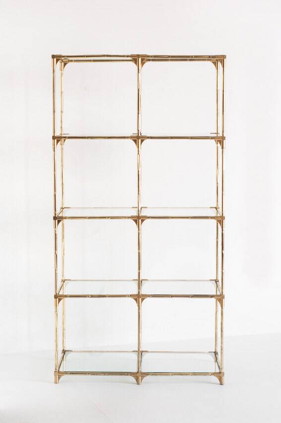 Etagère modulable vintage. Fer  doré et verre. Espagne, années 60.