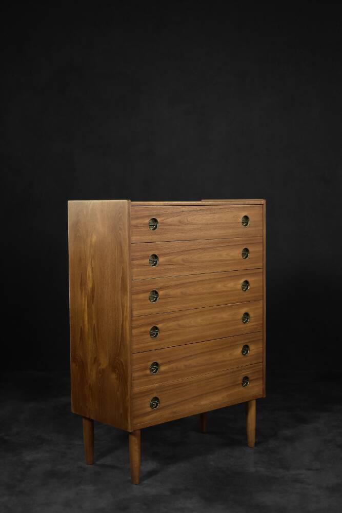 Mid-century modern Danish high chest of drawers in teak with brass handles, 1960s
