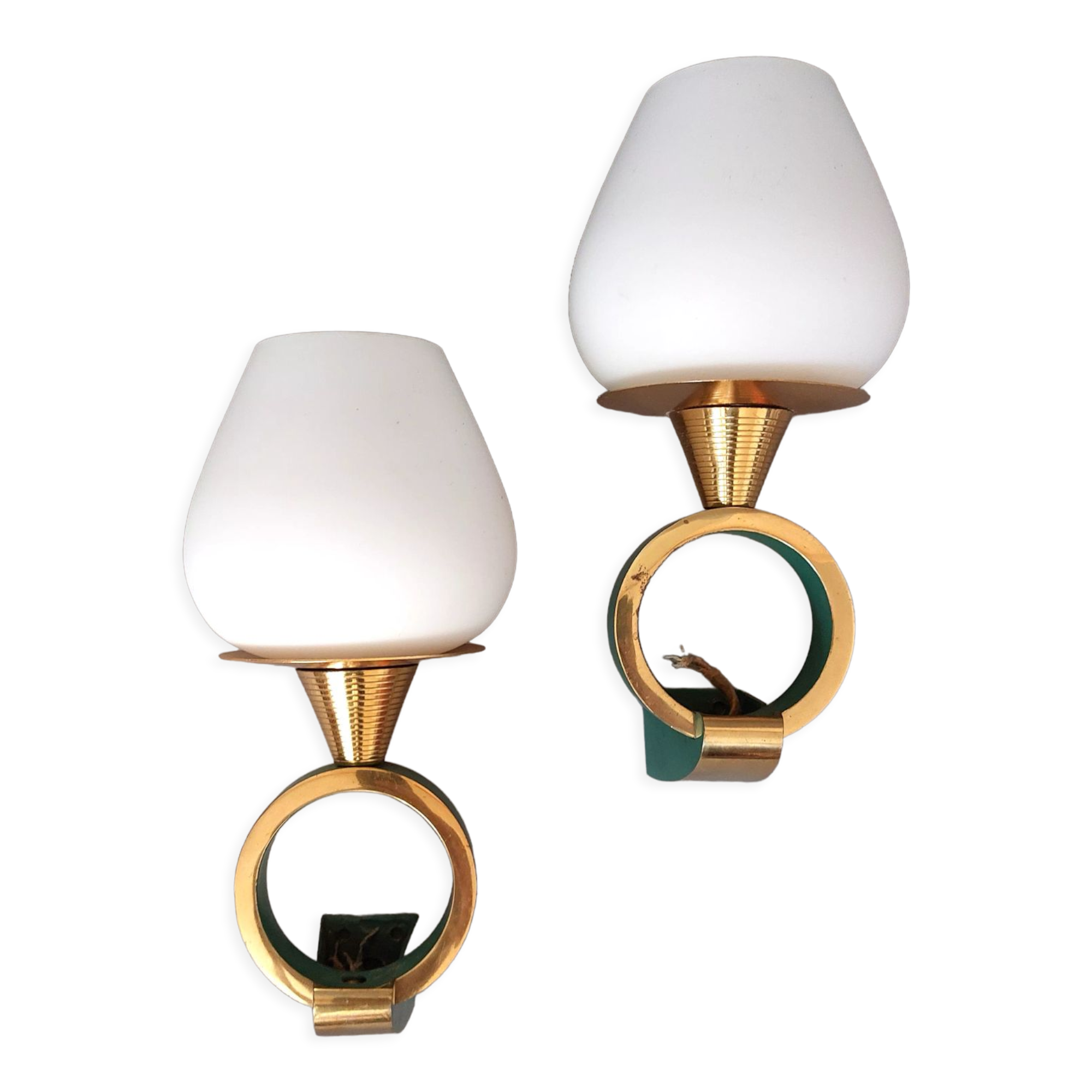 Pair of sconces in gilded brass and Art Deco lacquered