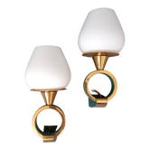 Pair of sconces in gilded brass and Art Deco lacquered