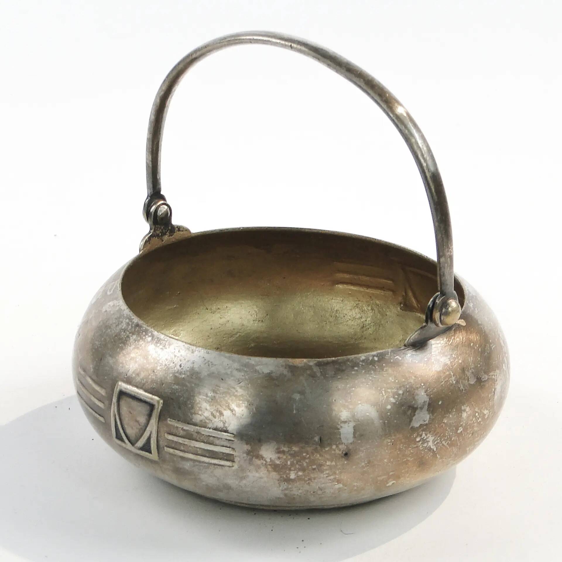Art Deco sugar bowl, silver-plated brass, Henneberg Brothers, Poland, 1920s