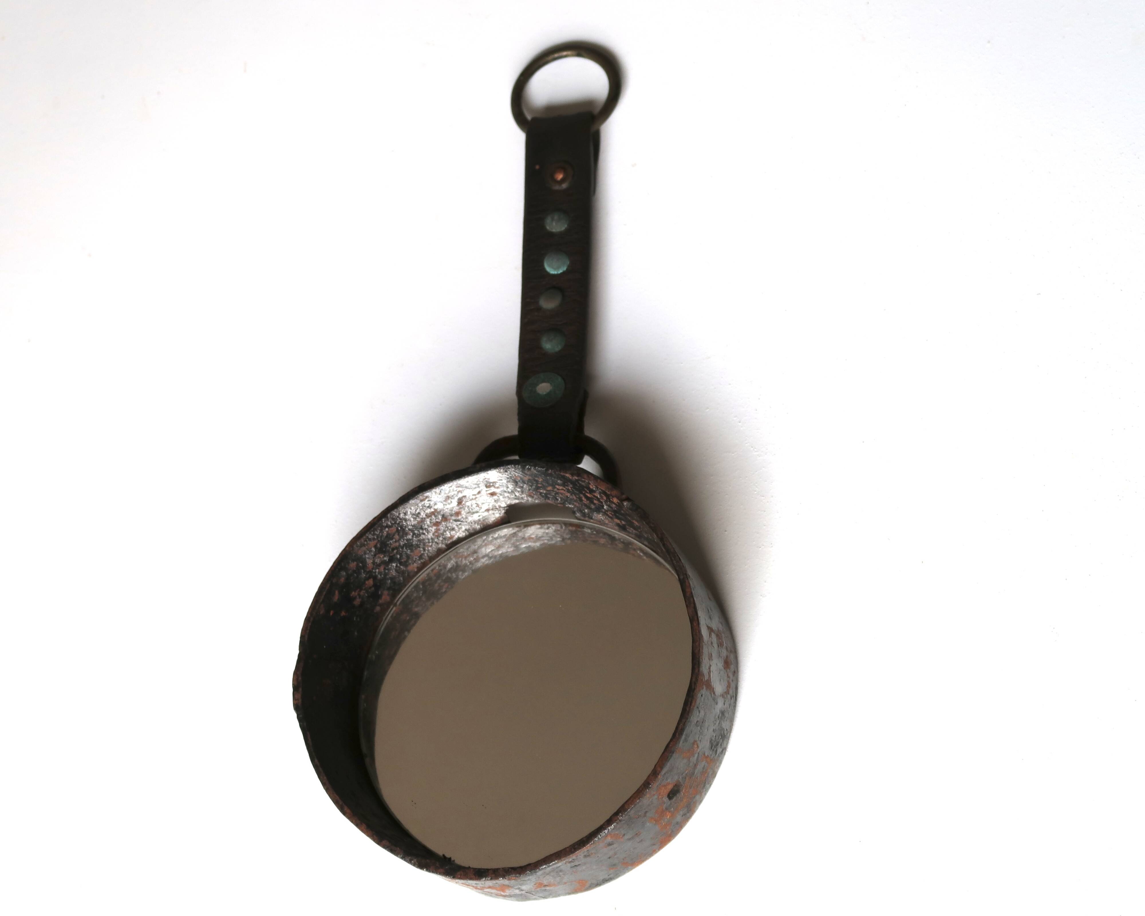 Round wrought iron metal mirror, 1950s