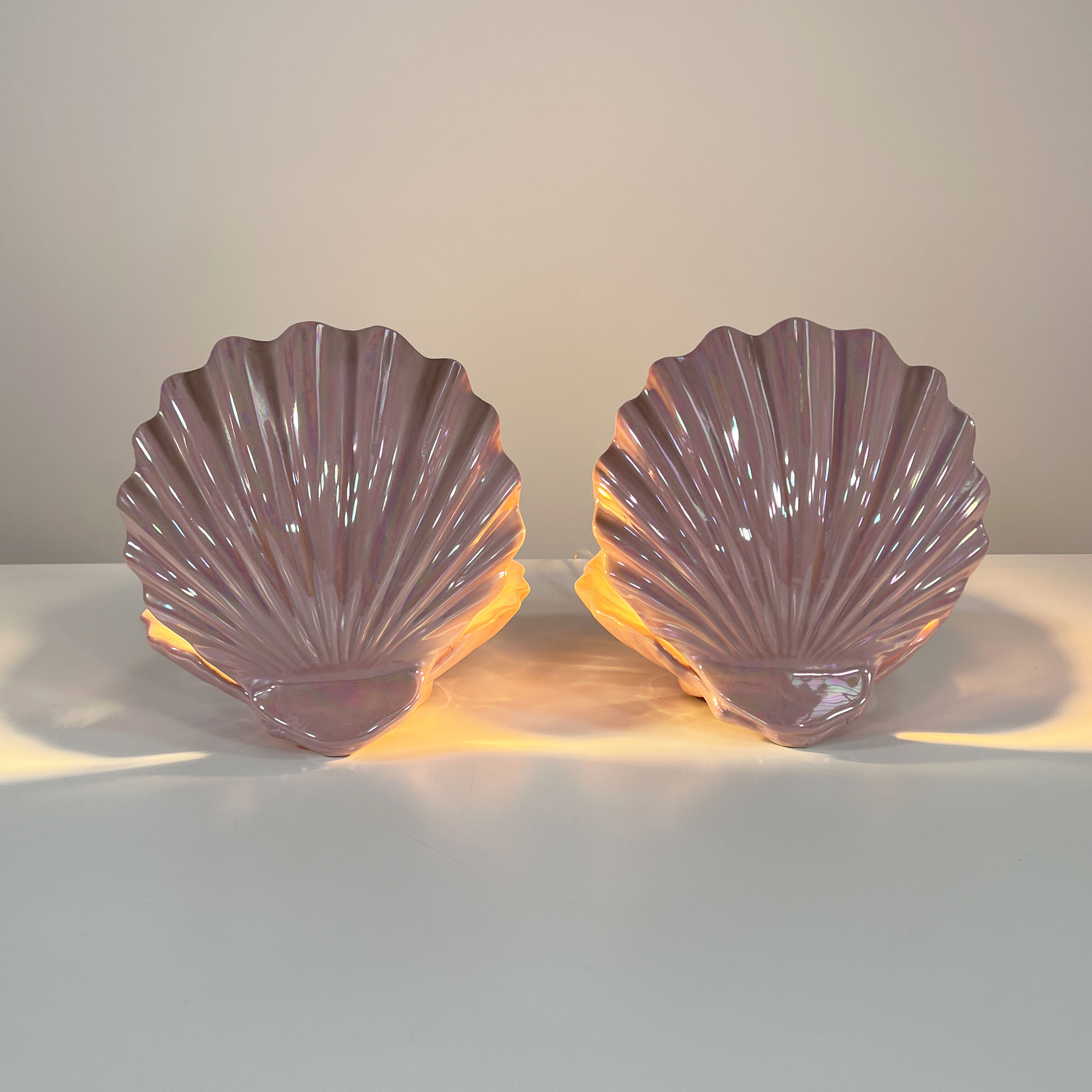 Pair of ceramic shell lamps, 1960