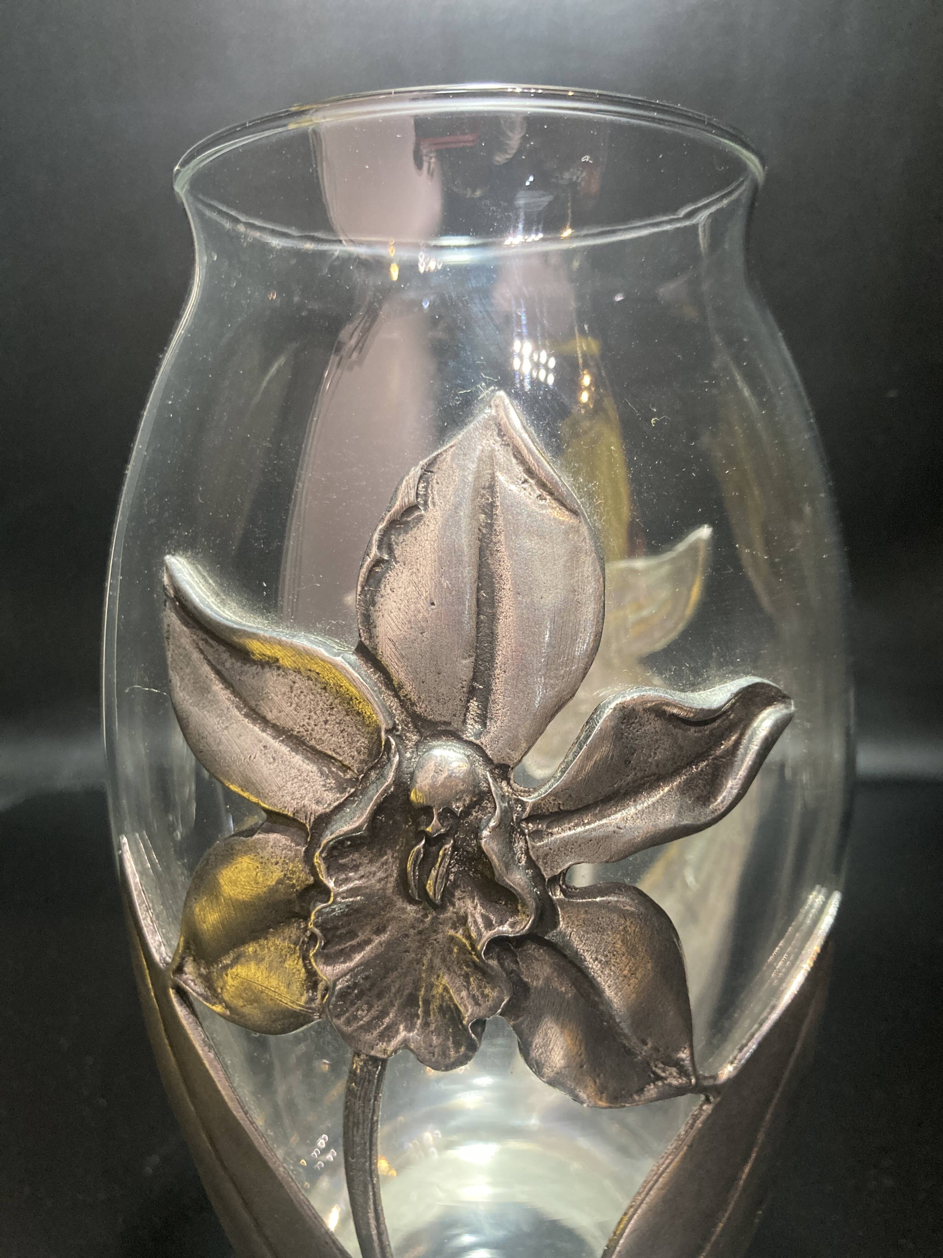 Glass and pewter vase