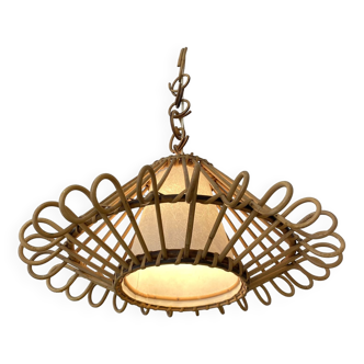 Vintage rattan pendant lamp 1960