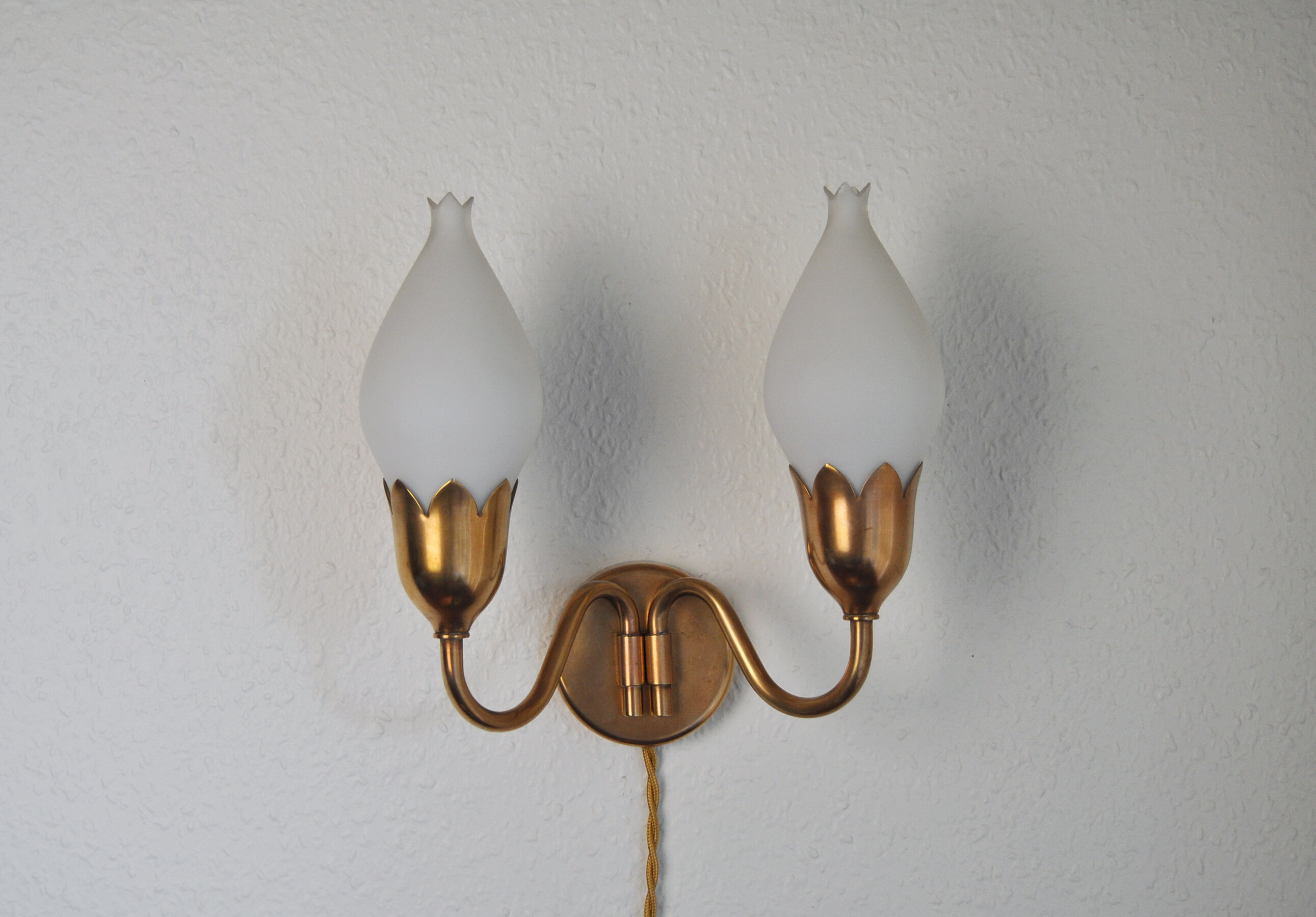 Fog & Mørup 2-Arm Brass and Opaline Glass Tulip Wall Lamp