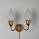 Fog & Mørup 2-Arm Brass and Opaline Glass Tulip Wall Lamp