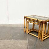 Nest of bamboo and glass tables in mid-century style, 1960s, set of 3.