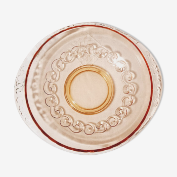 Plat creux ou saladier en verre rose vintage