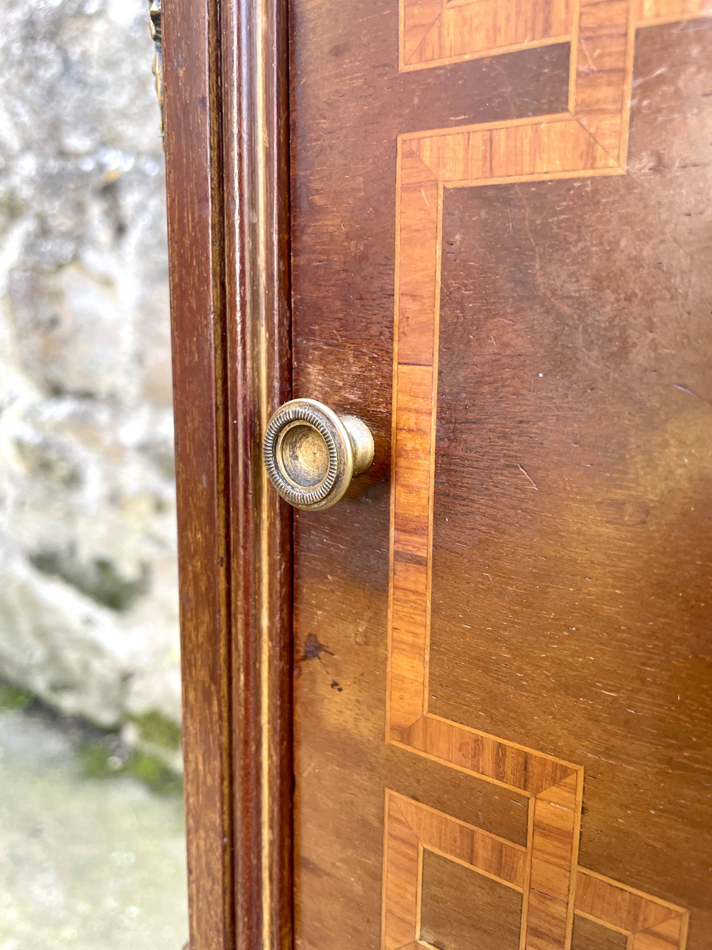 Louis XVI style bedside table in bronze, marble and ceramic