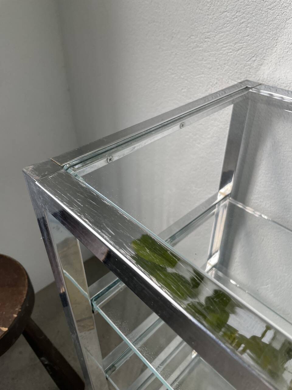 Pair of chrome and glass shelves from the 70s