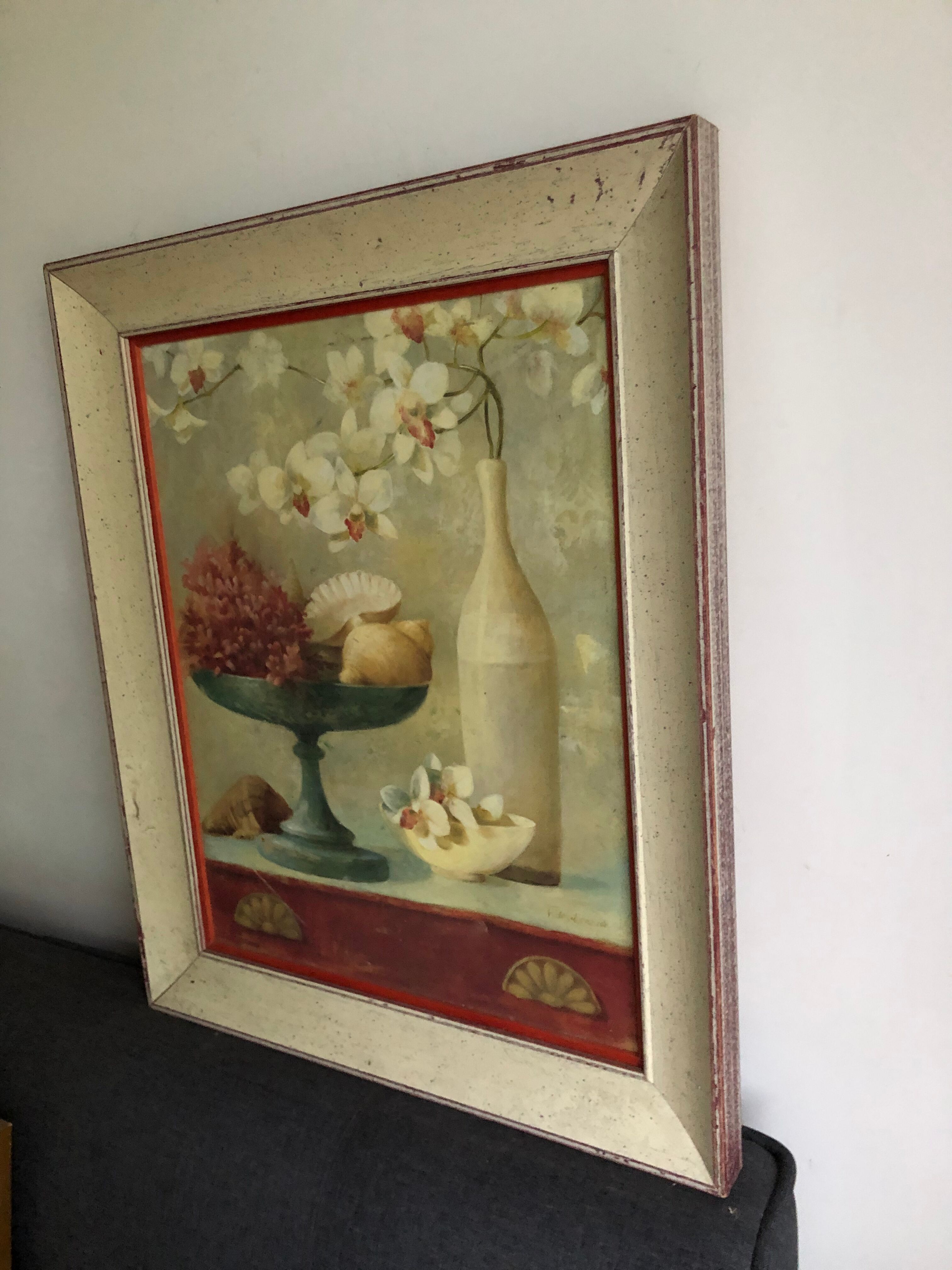 Oil on canvas Flowers and shells F. De Villeneuve