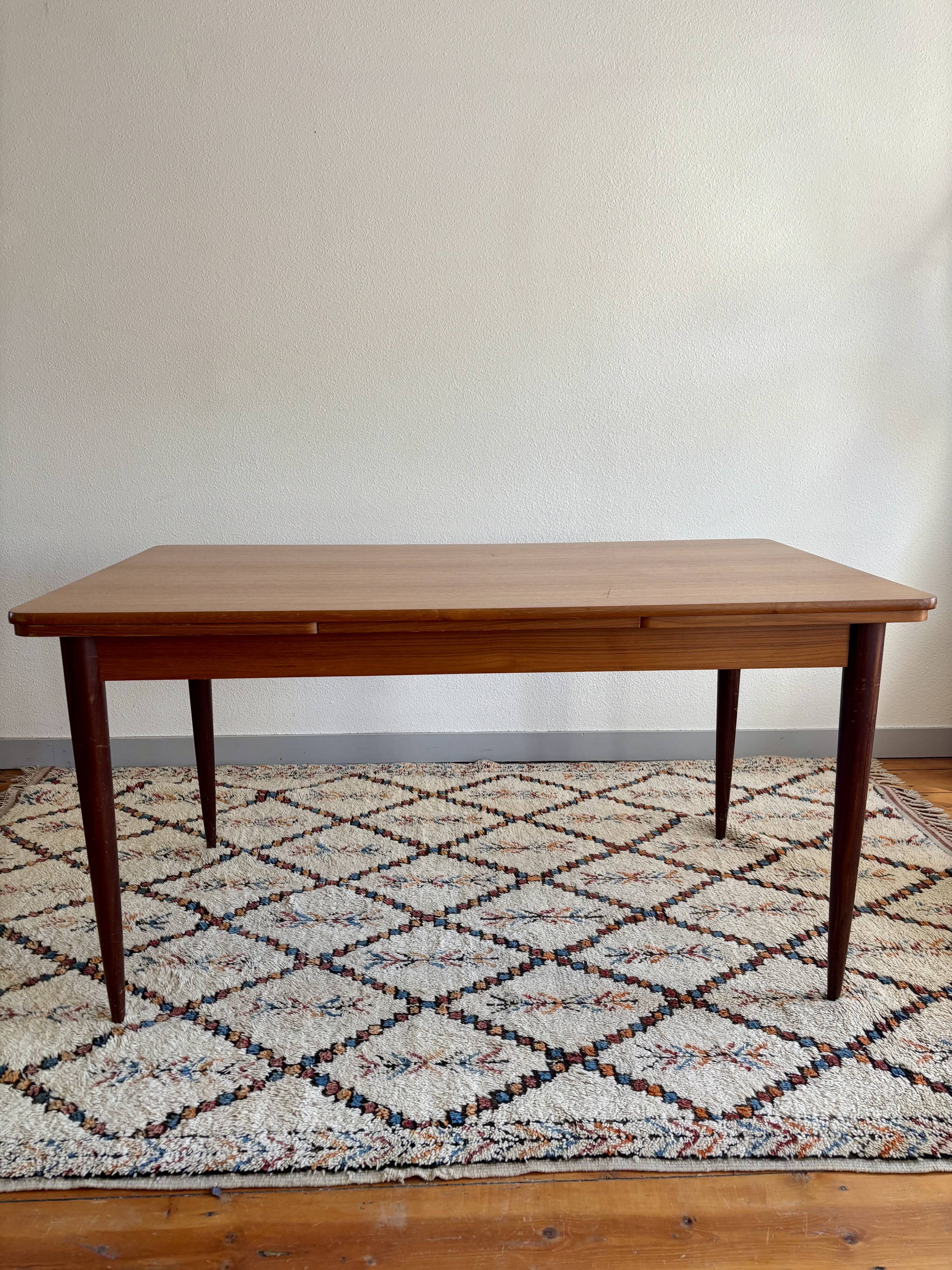 Rectangular teak Scandinavian dining table, extendable, vintage 1960s.