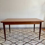 Rectangular teak Scandinavian dining table, extendable, vintage 1960s.