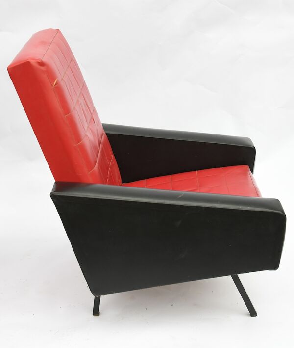 paire De fauteuils Vintage cuir Noir Et Rouge