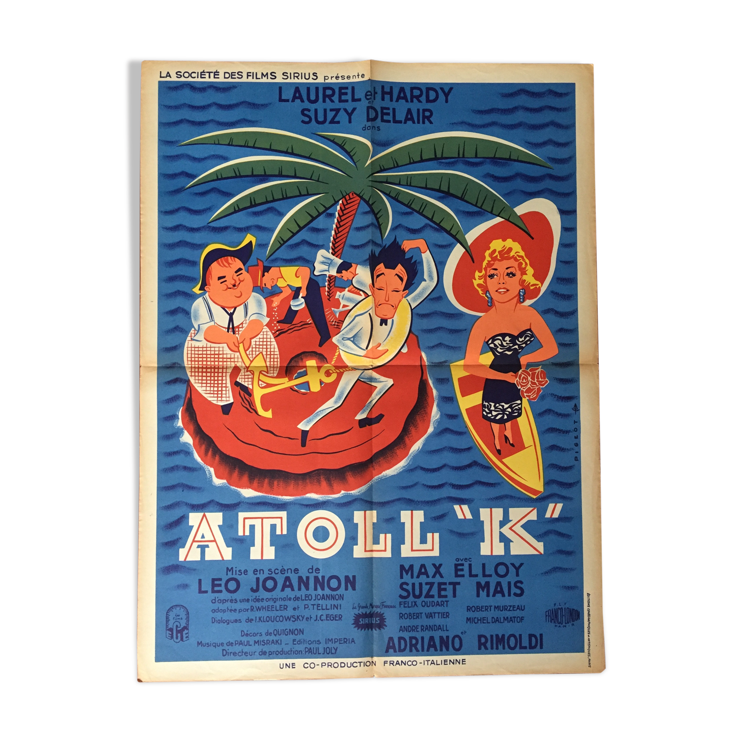 Affiche cinéma "Atoll K" Laurel & Hardy 60x80cm 1951
