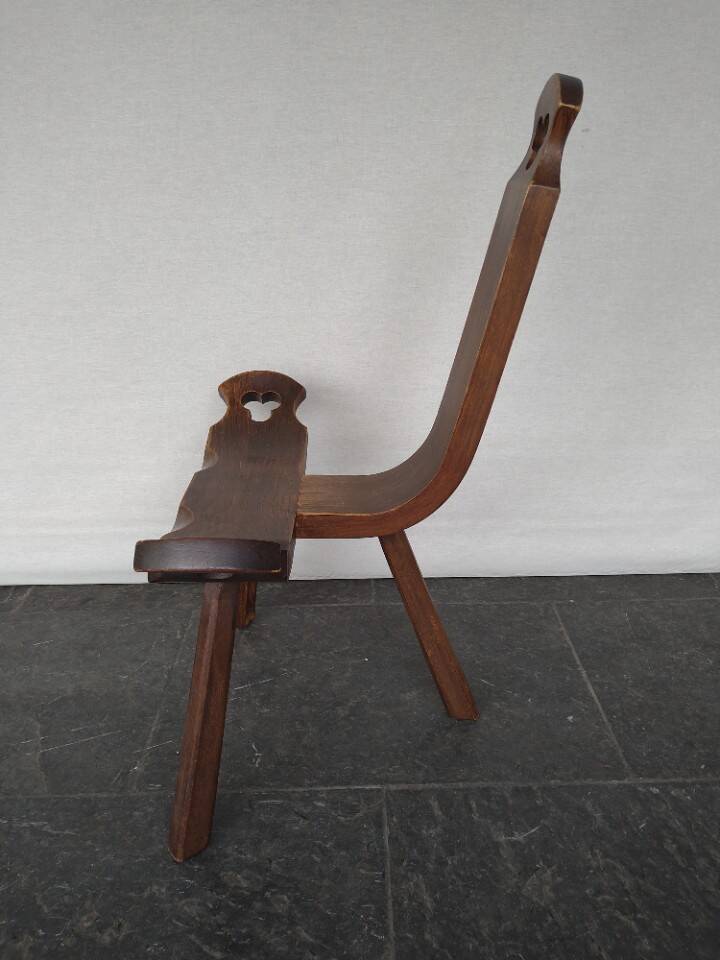 Vintage Spanish Wooden Chair and Stool from the 1970s