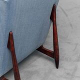 Poltrona in tessuto blu legno anni ’60 vintage modernariato