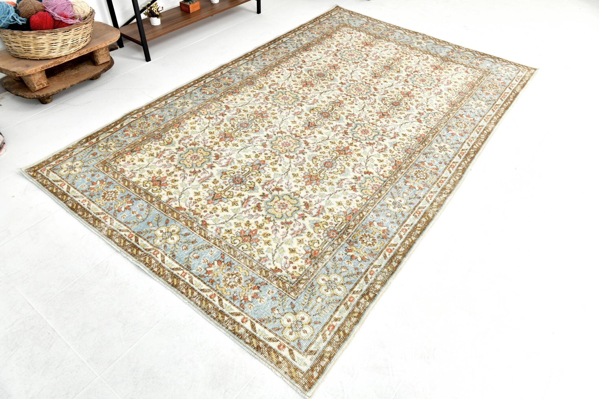 6x9 Sky Blue Turkish Vintage Area Rug 178x286Cm SK 24678