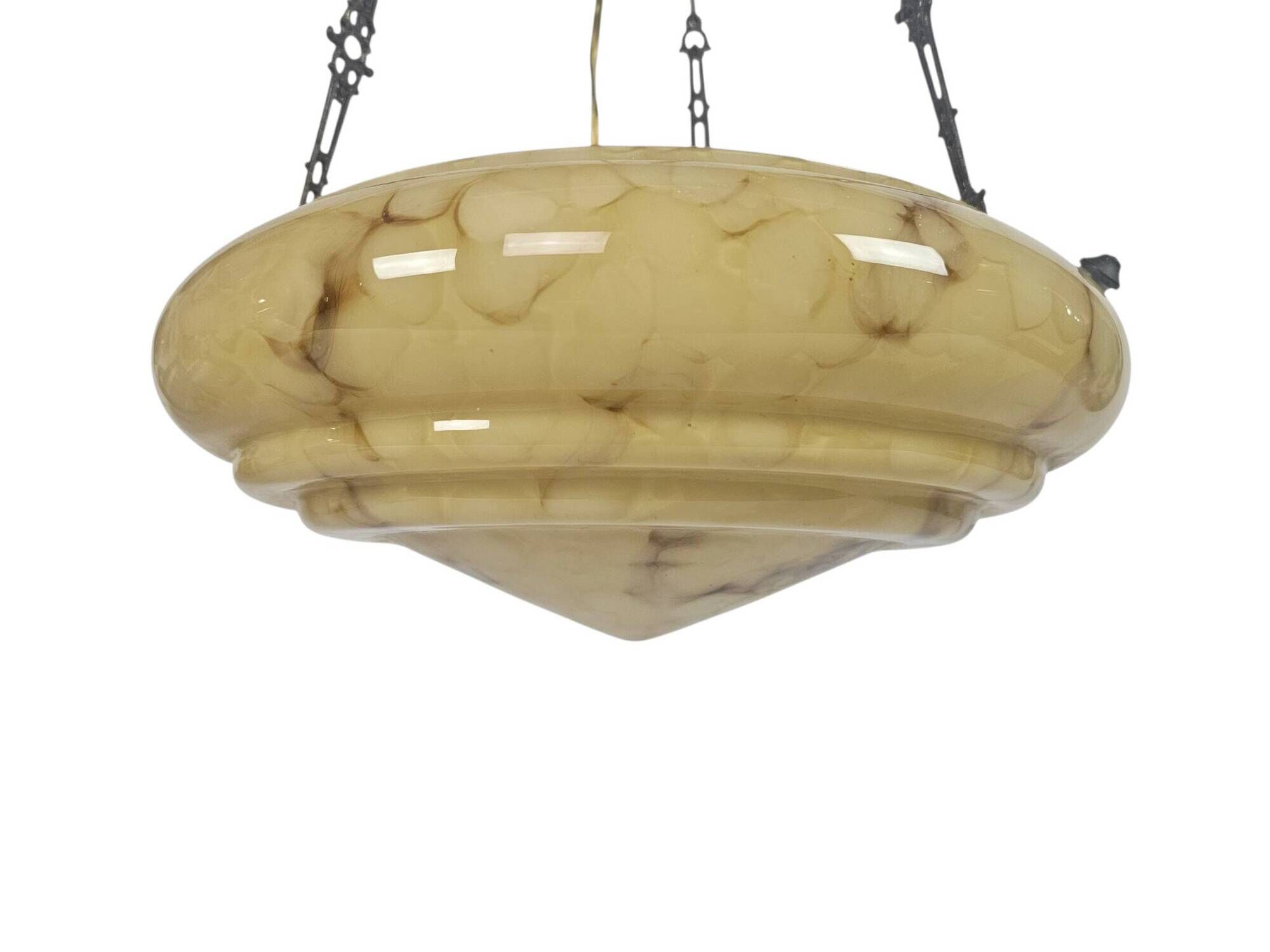 Art Deco - bowl lamp - marbled glass - pendant lamp - France - 1930s