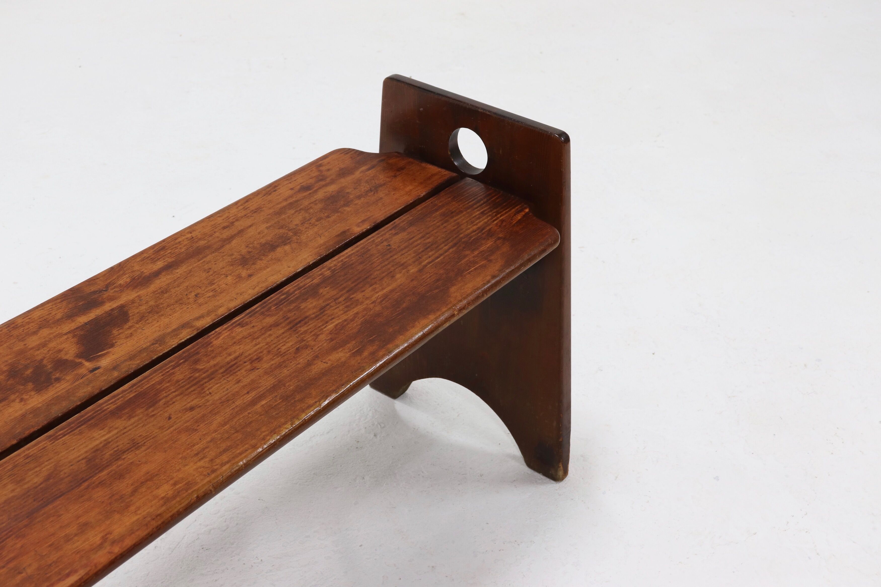Wabi Sabi Style Stained Wooden Bench 1960s