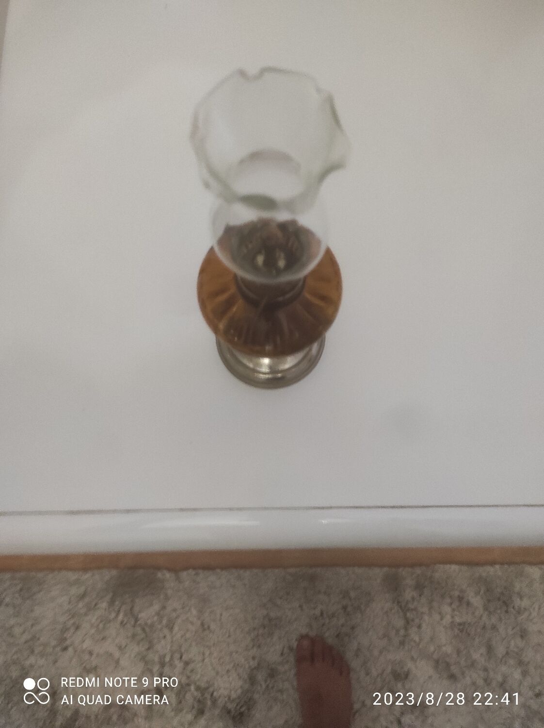 Oil lamp in bronze and crystal