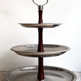 3-tier rotating dessert tray by Alessi Fratelli mod. Alfra Stainless Steel and Rosewood 1970